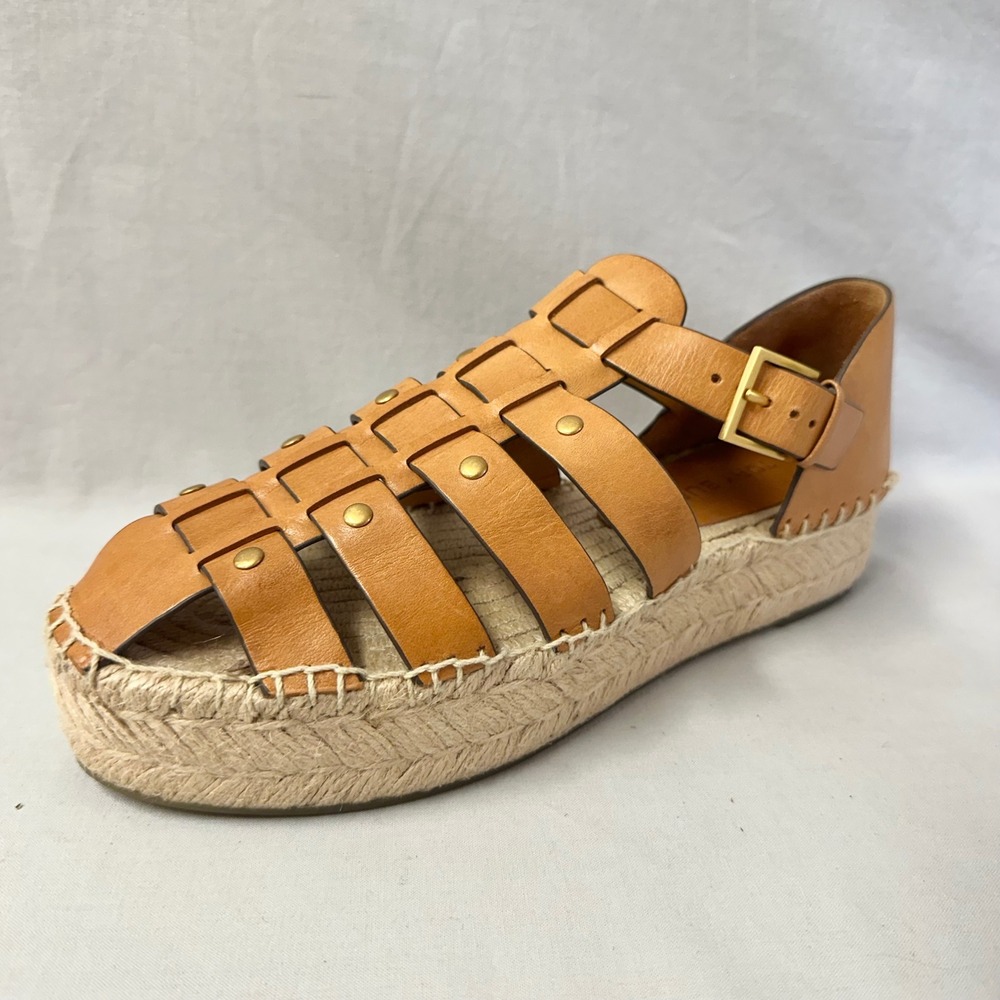 Tory Burch Fisherman Platform Espadrille Tan‎ Leather Platform Sandals Size 9M